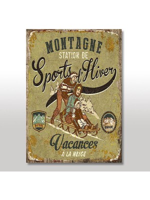 Cakasepetim Ahşap Tablo Tatilde Kayak Siporu Afişi Desenli