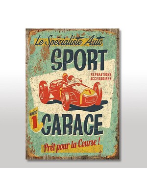 Cakasepetim Ahşap Tablo Nostaljik Otomobil Yarışı Afişi Baskılı