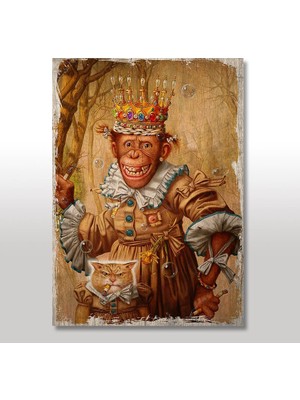 Cakasepetim Ahşap Tablo Şampanze Çarli ve Kedi  Resmi