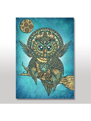 Cakasepetim Ahşap Tablo Yeşil Zeminde Baykuş Figürü