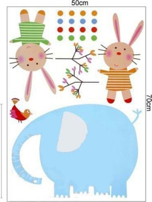 Crystal Kids Mavi Fil ve Tavşanlar Çocuk ve Bebek Odası PVC Duvar Sticker