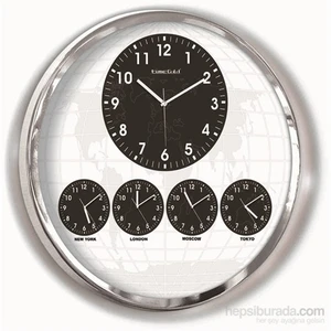 60 Cm Krom Metal 5'Li Dünya Saati