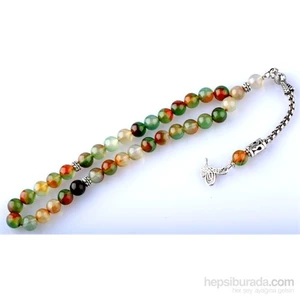 Renkli Akik Taşı Tesbih 8 mm Küre Kesim