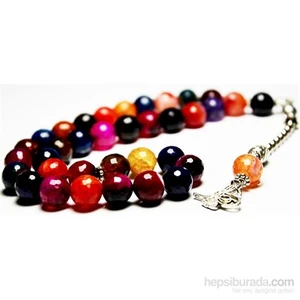 10 mm Faset Kesim Renkli Akik Taşı Tesbih