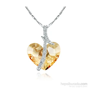 Bal Rengi Swarovski® Taşlı Gümüş Kalp Kolye