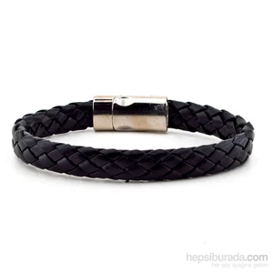 Mıknatıslı Siyah Örgü Deri Erkek Bileklik Bt187