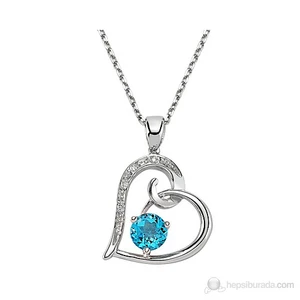 0.04 Karat Pırlanta 0.95 Karat Mavi Topaz Pırlanta Kalp Kolye GMY079