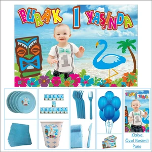 Flamingo Erkek Çocuğu 1 Yaş Doğum Günü Süpriz Set 30 Kişilik