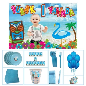 Flamingo Erkek Çocuğu 1 Yaş Doğum Günü Standart Set 14 Kişilik