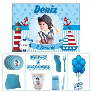 Denizci Erkek Çocuğu 2 Yaş Doğum Günü Özel Set 20 Kişilik