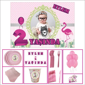 Doğum Günü Standart Set 2 Yaş Kız Çocuğu Pembe 14 Kişilik Parti Çocuk