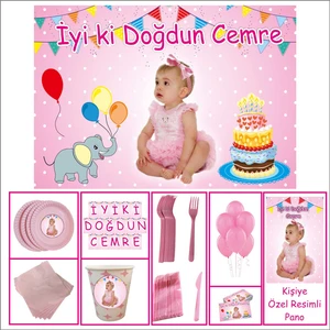Parti Çocuk Doğum Günü 1 Yaş Süpriz Set Kız Çocuğu Pembe 14 Kişilik