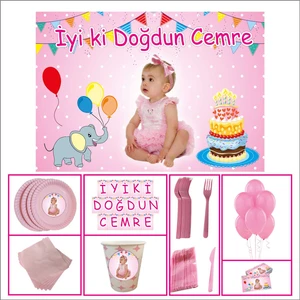 Parti Çocuk Doğum Günü 1 Yaş Standart Set Kız Çocuğu Pembe 20 Kişilik