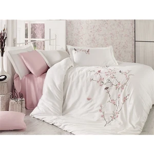 Vita Butterfly 3D Nakışlı Pamuk Saten Nevresim Takımı Krem-Pudra