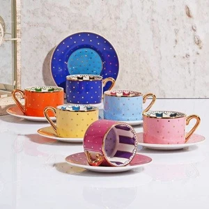 FNC-07 6LI Altın Yaldızlı Lüx Bone China Kahve Fincan Takımı 90CC
