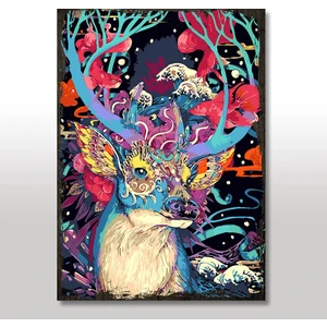 Ahşap Tablo Retro Renkli Geyik Şekilli