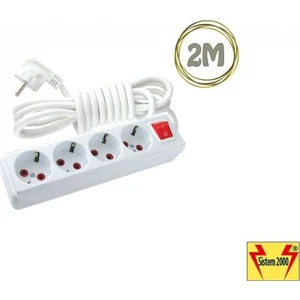 Sistem 2000 4 Lü 2 Metre Anahtarlı Çoklu Priz