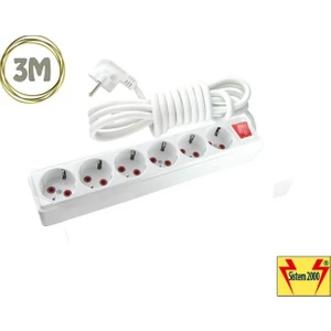 Sistem 2000 6 Lı 3 Metre Anahtarlı Çoklu Priz