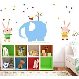 Crystal Kids Mavi Fil ve Tavşanlar Çocuk ve Bebek Odası PVC Duvar Sticker