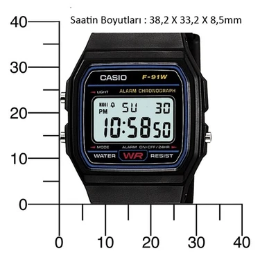 RELÓGIO MASCULINO CASIO DIGITAL PRETO À PROVA D'ÁGUA 30M F-91W-1DG