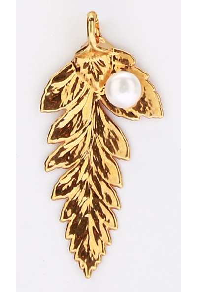 Sufi Design, 24K Altın Kaplama, Küçük Boy Gerçek Yaprak, Gümüş İncili Kolye Hbr3239