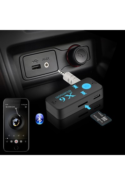 Cyber AN-6999 X6 Bluetooth Müzik Alıcısı 3.5 mm Aux Adaptör Araç Kiti 3in1