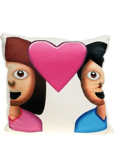 Hediye Mucidi Kalpli İki Sevgili Emoji Yastık