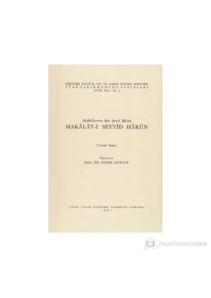 Abdülkerim Bin Şeyh Musa Makalat-I Seyyid Harun-Abdülkerim Bin Şeyh Musa