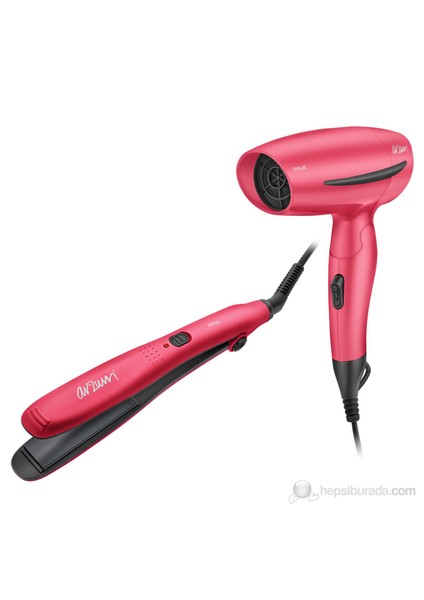 AR591 Pink Saç Kurutma Makinesi ve Düzleştirici Set