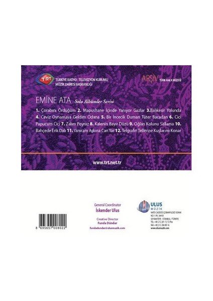 TRT Arşiv Serisi - 206 / Emine Ata (Solo Albümler Serisi) (CD) fiyatları