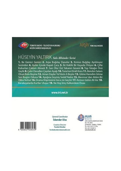 TRT Arşiv Serisi - 207 / Hüseyin Yaltırık (Solo Albümler Serisi) (CD)