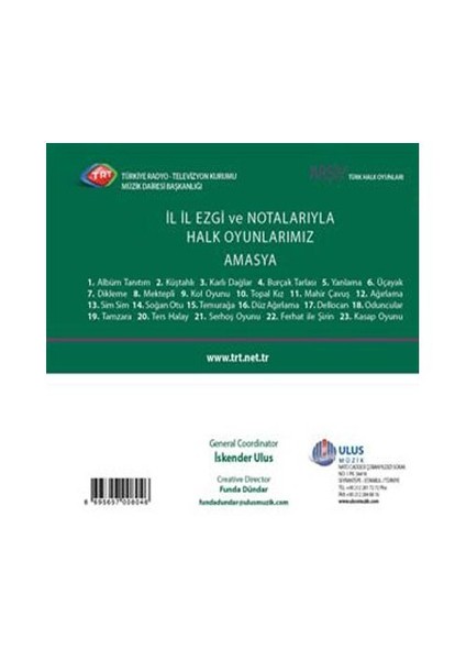 TRT Arşiv Serisi - 208 / İl İl Ezgi ve Notalarıyla Halk Oyunlarımız - Amasya ( CD )