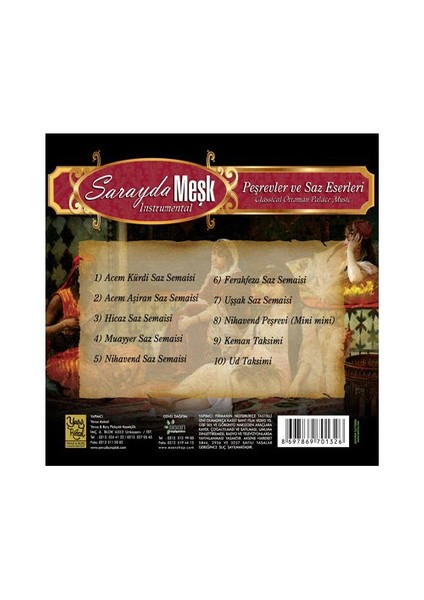 Sarayda Meşk - Peşrevler ve Saz Eserleri (CD) fiyatları
