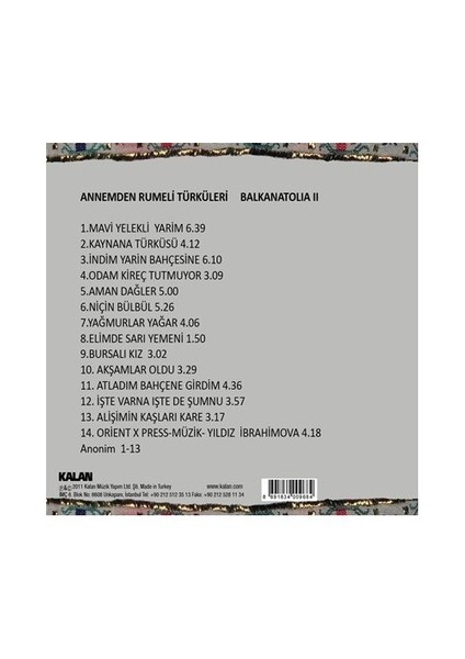 Yıldız İbrahimova - Annemden Rumeli Türküleri (Balkanatolia II) (CD) fiyatları