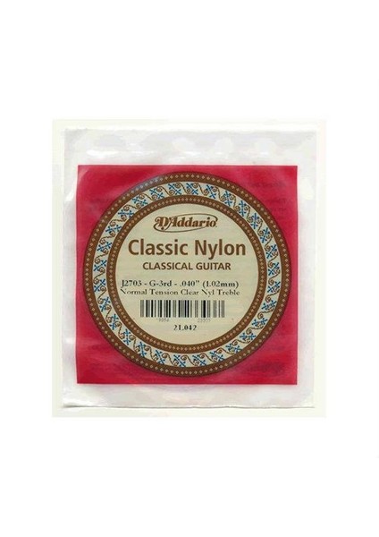 Klasik Gitar 3.Tel Tek (Sol) D'Addario J2703