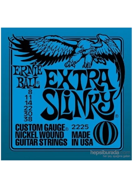 Ernie Ball P02225 Extra Slinky Nickel Wound 008-038 Elektro Gitar Teli