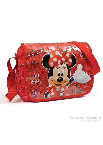 Minnie Mouse Kabartmalı Kırmızı Postacı Çantası