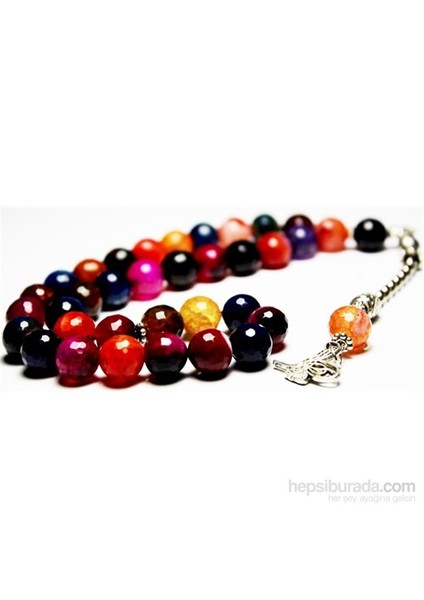 10 mm Faset Kesim Renkli Akik Taşı Tesbih
