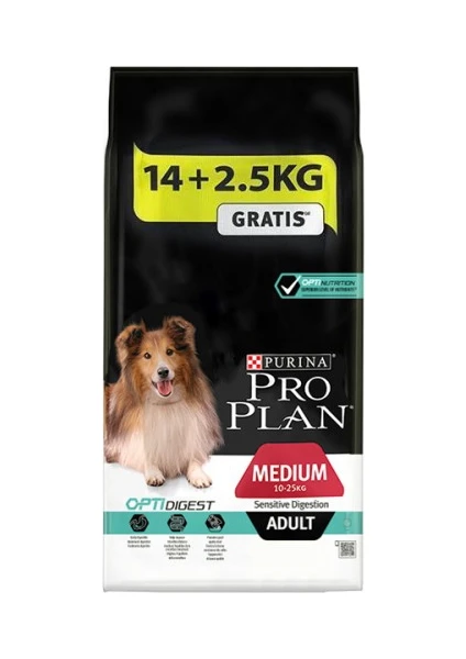 Pro Plan Sensitive Digestion Kuzulu ve Pirinçli Orta Irk Yetişkin Köpek Maması 14kg + 2,5kg