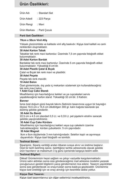 Bebek Mevlüdü Çocuk Seti Erkek Çocuğu Standart 30 kişilik Parti Çocuk