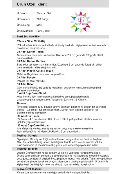 Baby Shower Çocuk Seti Erkek Çocuğu Standart 30 kişilik Parti Çocuk