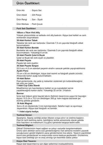 Kepçe Erkek Çocuğu 1 Yaş Doğum Günü Süpriz Set 30 Kişilik