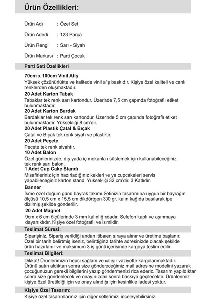 Kepçe Erkek Çocuğu 1 Yaş Doğum Günü Özel Set 20 Kişilik