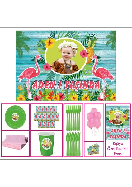 Flamingo Kız Çocuğu 1 Yaş Doğum Günü Süpriz Set 40 Kişilik