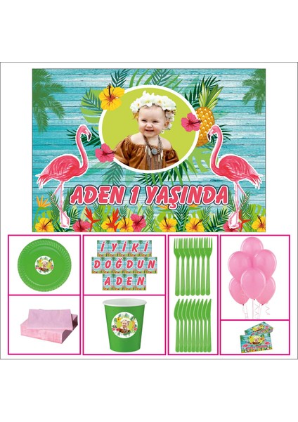 Flamingo Kız Çocuğu 1 Yaş Doğum Günü Özel Set 40 Kişilik