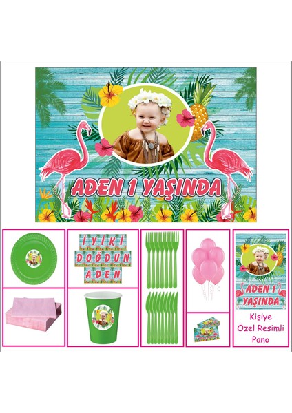 Flamingo Kız Çocuğu 1 Yaş Doğum Günü Süpriz Set 20 Kişilik