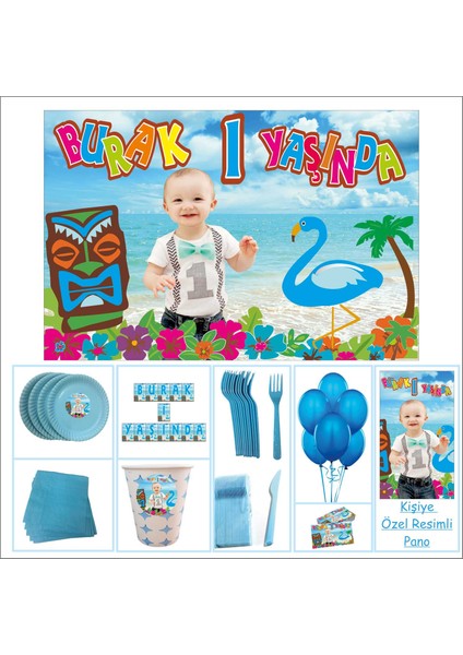 Flamingo Erkek Çocuğu 1 Yaş Doğum Günü Süpriz Set 40 Kişilik