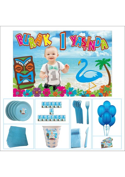Flamingo Erkek Çocuğu 1 Yaş Doğum Günü Standart Set 20 Kişilik