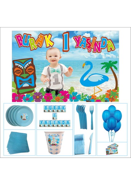 Flamingo Erkek Çocuğu 1 Yaş Doğum Günü Özel Set 14 Kişilik