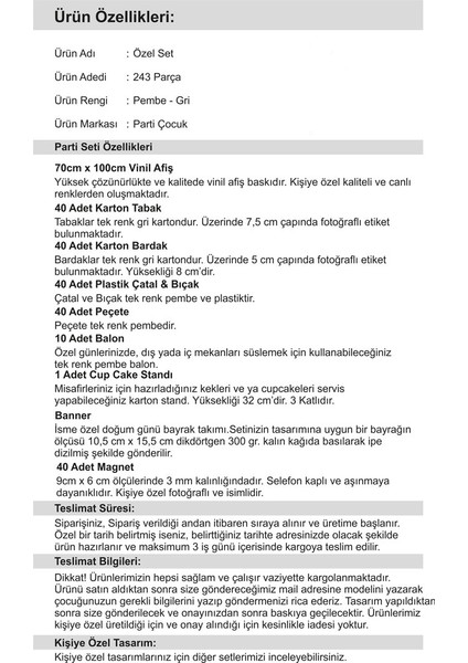 Uzay Kız Çocuğu 1 Yaş Doğum Günü Özel Set 40 Kişilik